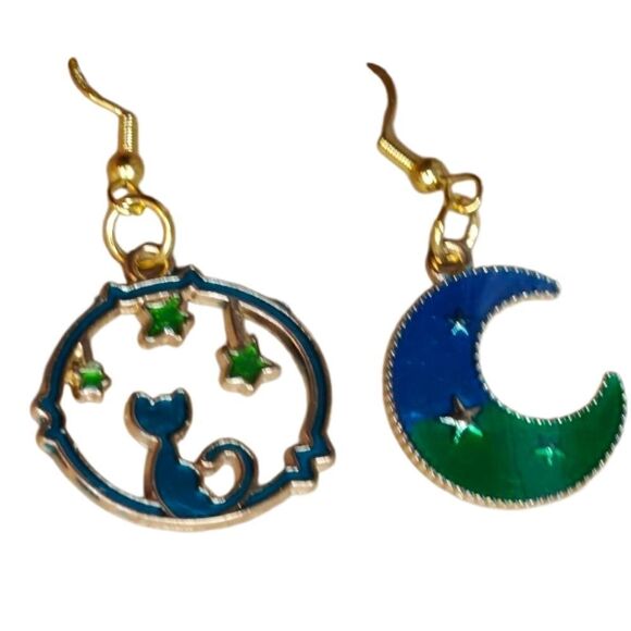 Blue and Green Ombre Gold Celestial Dangle Earrings - Picture 1 of 1